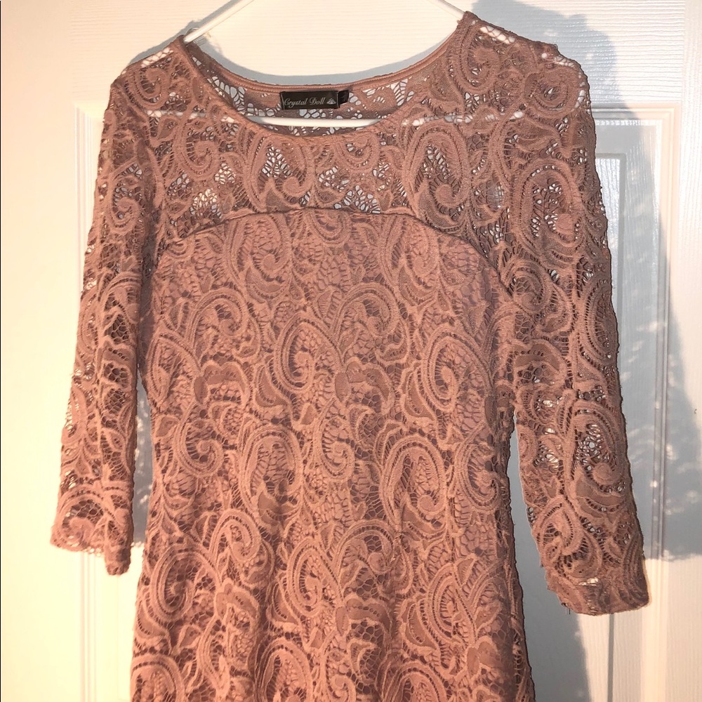 nude pink lacey homecoming dress